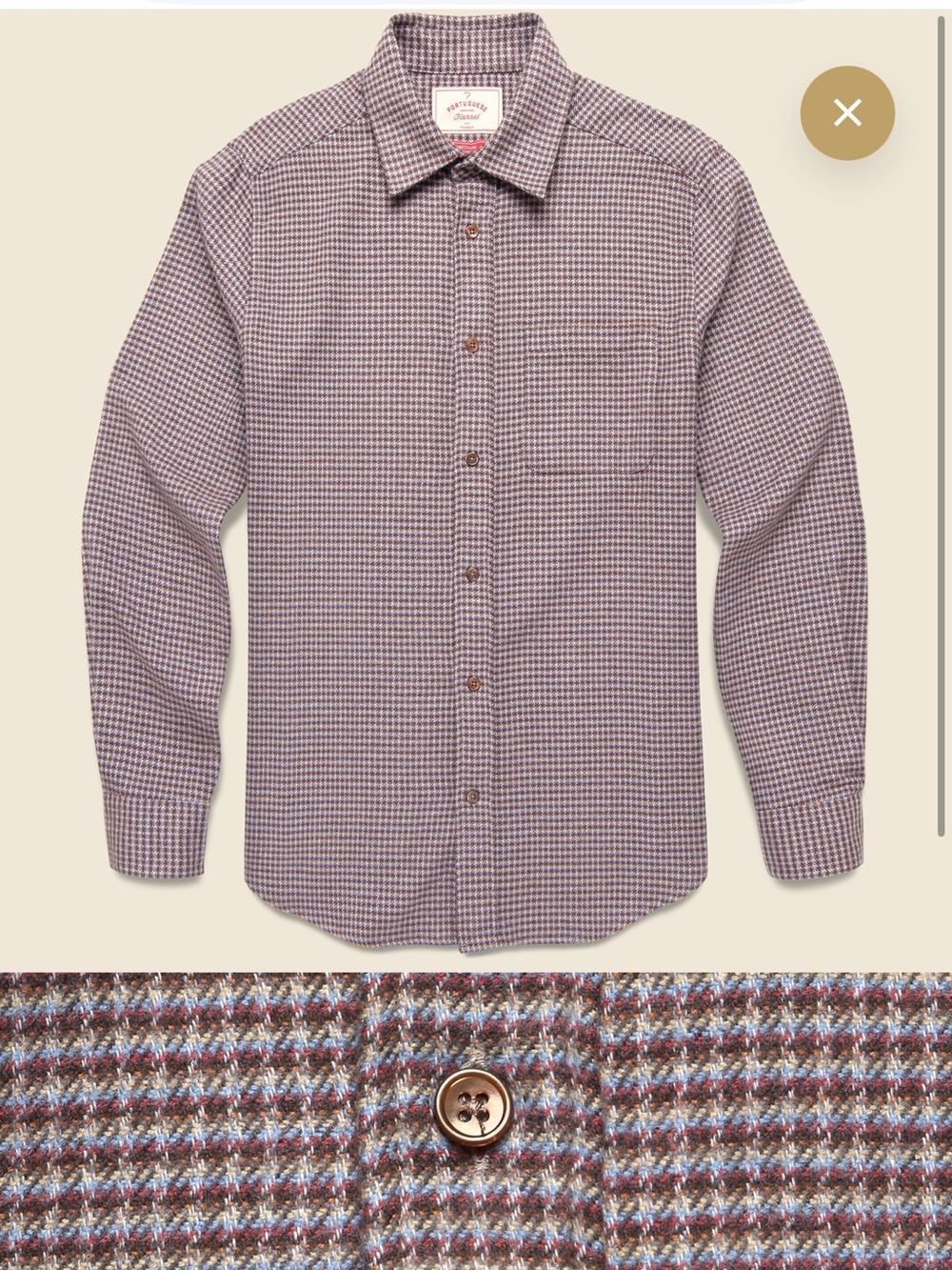 Portuguese Flannel Dylan shirt in a bordeaux and blue houndstooth check - XL